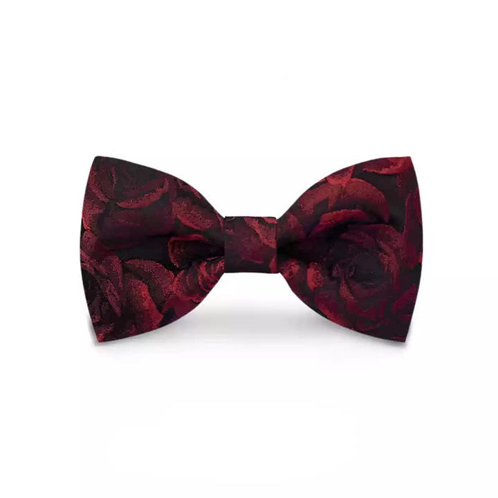 Men's Burgundy Roses Jacquard Weave Bow Tie