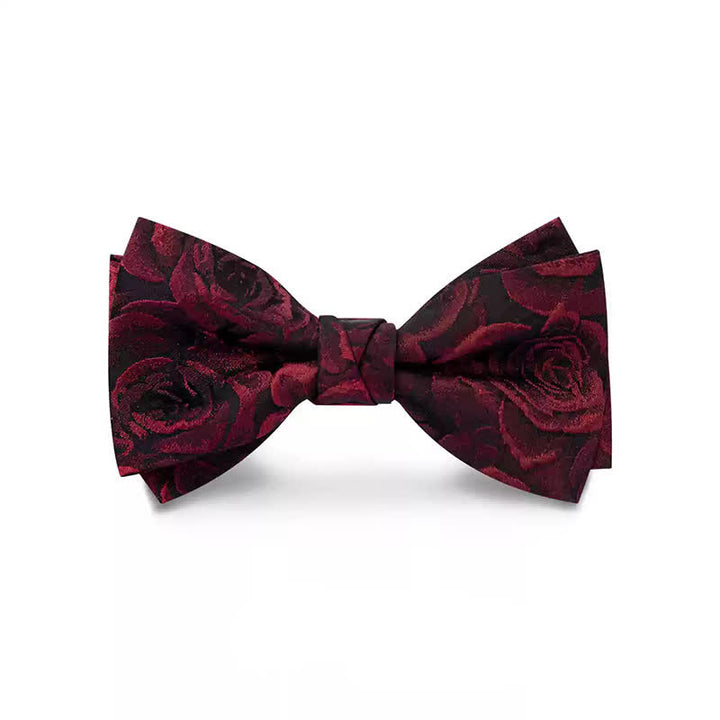 Men's Burgundy Roses Jacquard Weave Bow Tie