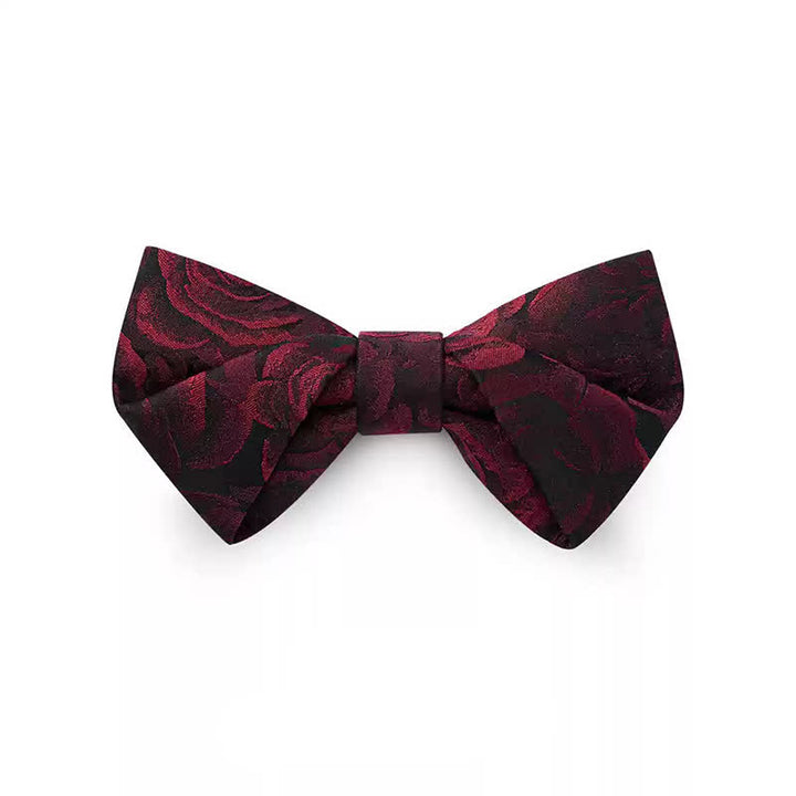 Men's Burgundy Roses Jacquard Weave Bow Tie