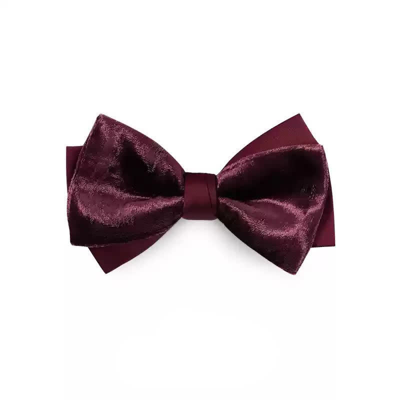 Men's Romantic Velvet Burgundy Handkerchief Bow Tie