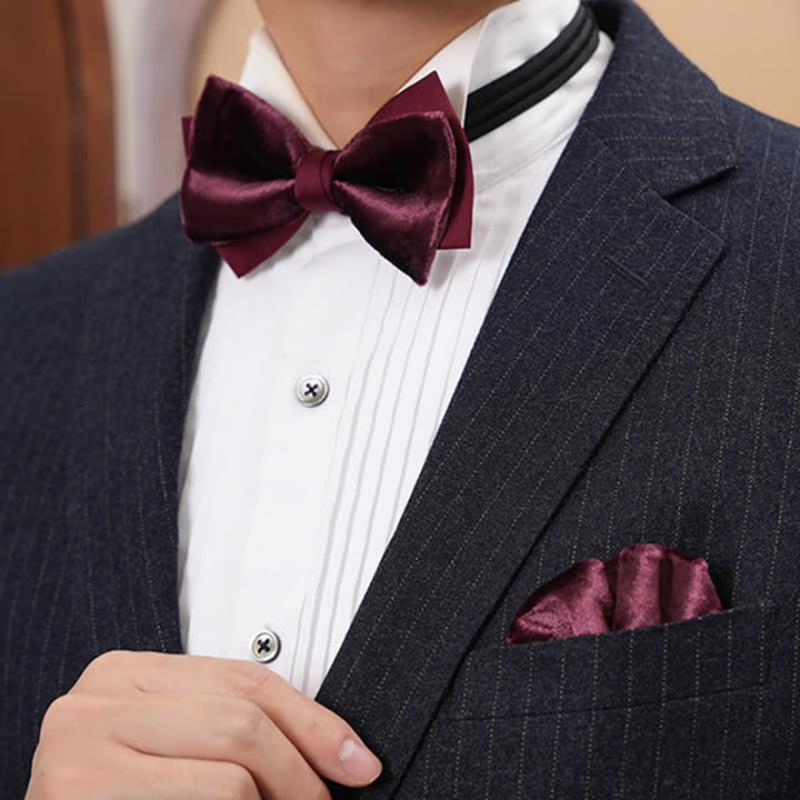 Men's Romantic Velvet Burgundy Handkerchief Bow Tie