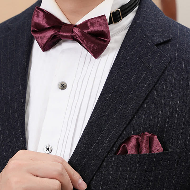 Men's Romantic Velvet Burgundy Handkerchief Bow Tie