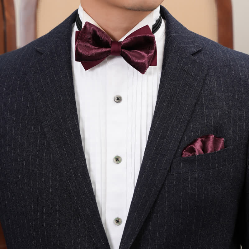 Men's Romantic Velvet Burgundy Handkerchief Bow Tie