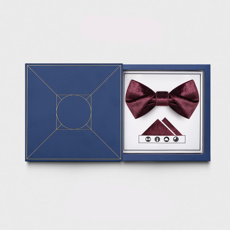 Men's Romantic Velvet Burgundy Handkerchief Bow Tie