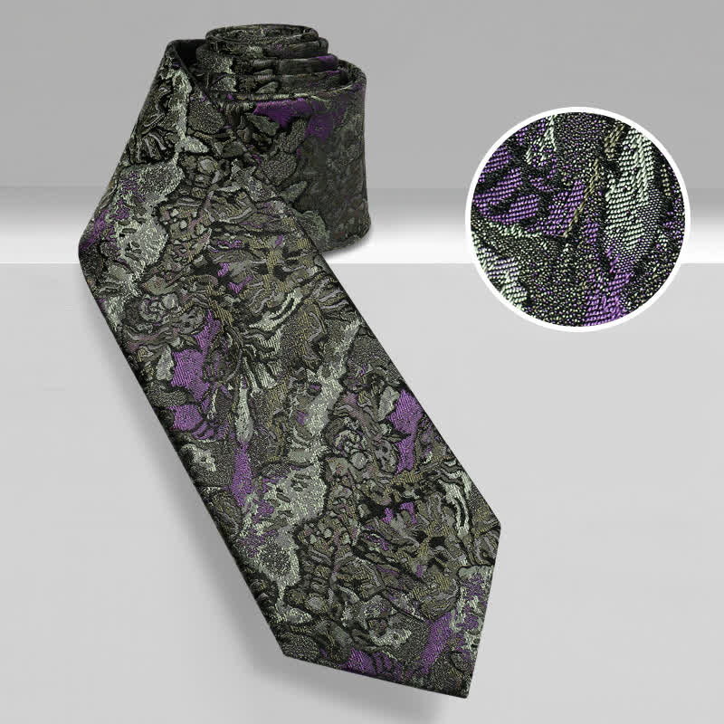 Men's Purple & Gray Delicate Abstract Pattern Pure Silk Necktie