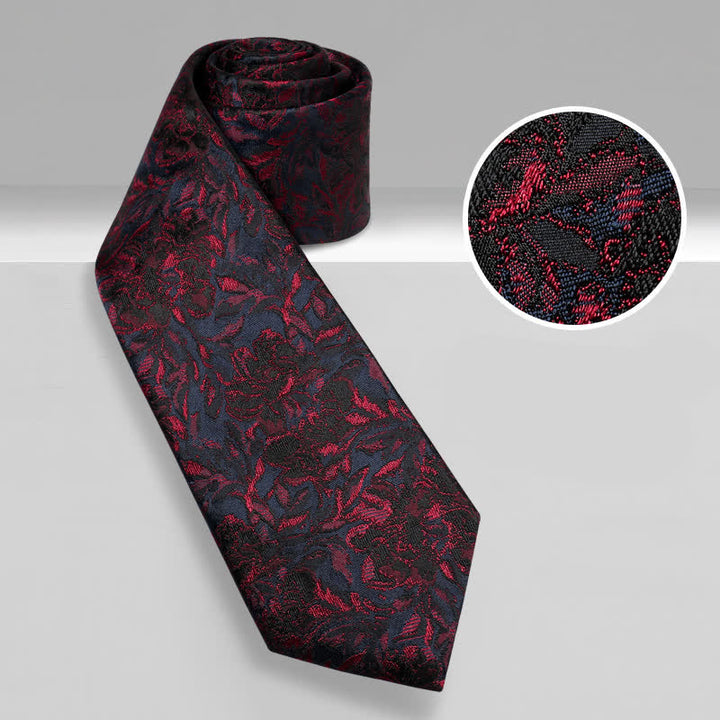 Men's Vintage Dark Red Flower Pure Silk Necktie