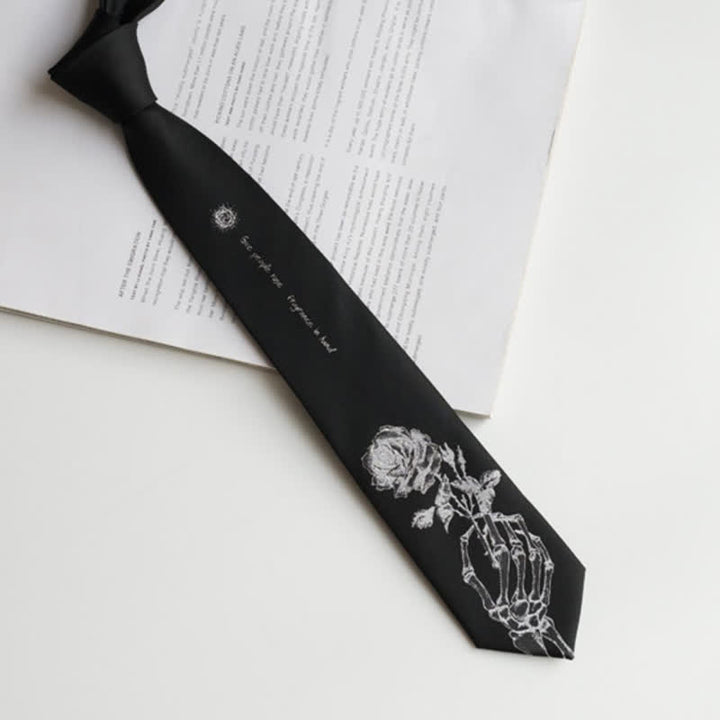 Men's Black & Silver Give People Rose Printed Necktie