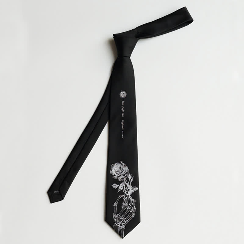 Men's Black & Silver Give People Rose Printed Necktie