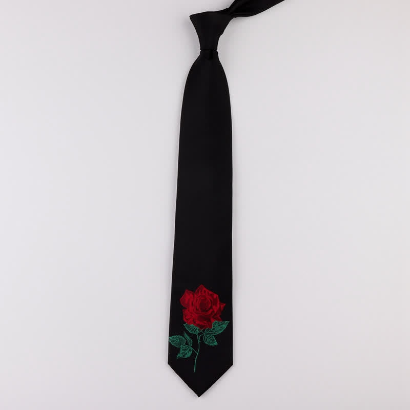 Men's Black Embroidered Rose Blue Enchantress Necktie