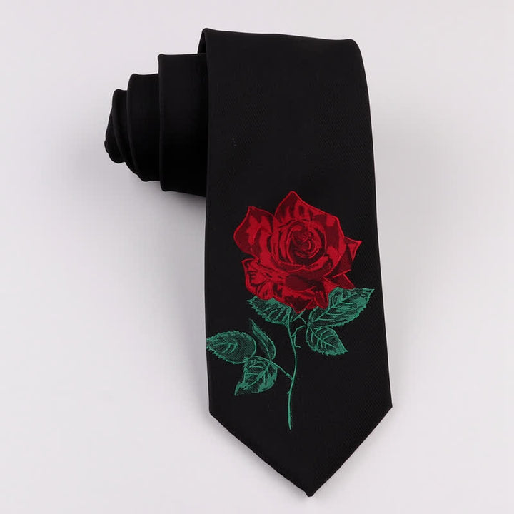 Men's Black Embroidered Rose Blue Enchantress Necktie