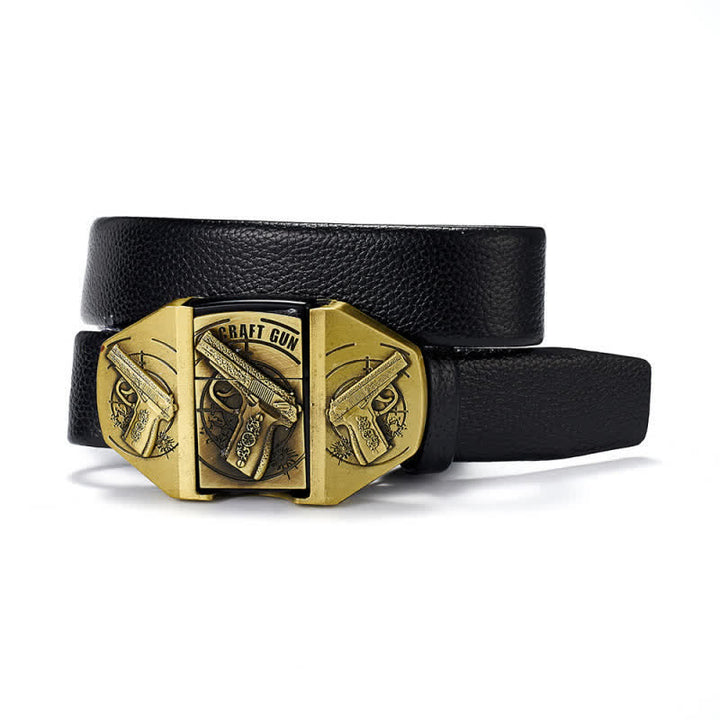 Men's Triple Guns Relief Leather Belt With Hidden Kerosene Lighter