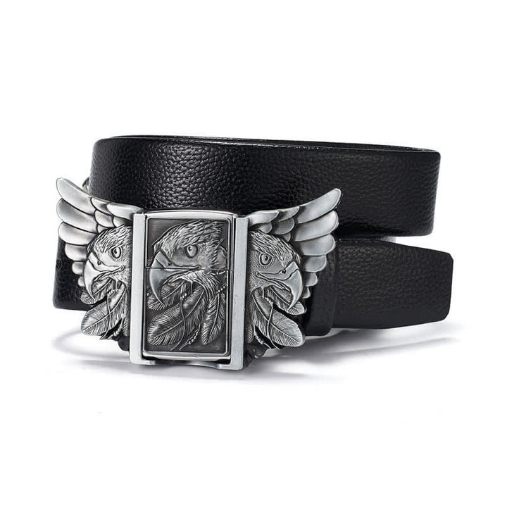 Men's Eagle Wings Relief Leather Belt With Hidden Kerosene Lighter