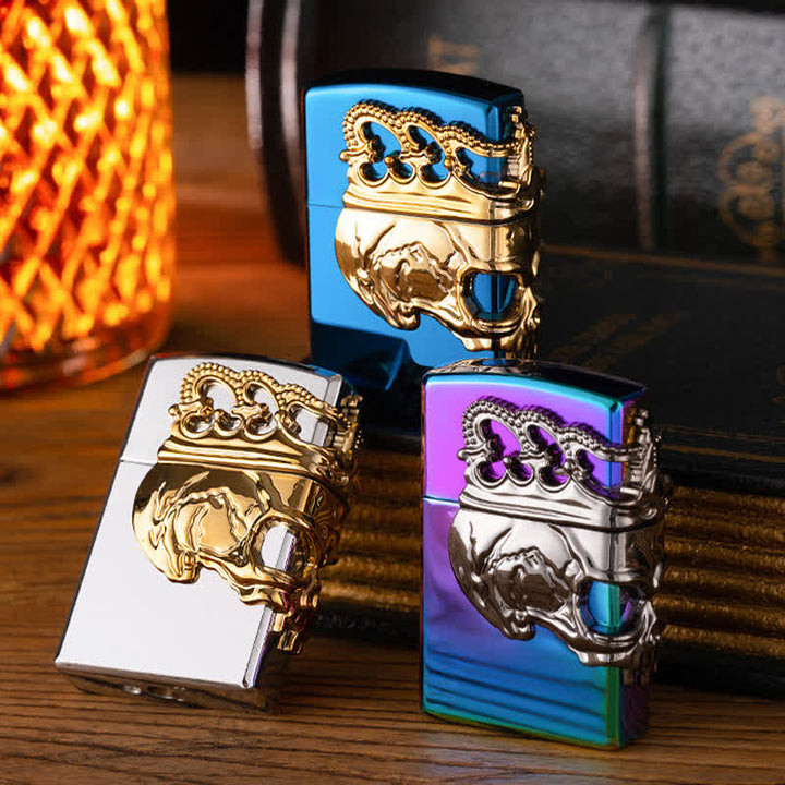 Three Sides 3D Relief Skull & Crown Refillable Butane Lighter