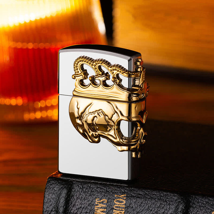 Three Sides 3D Relief Skull & Crown Refillable Butane Lighter