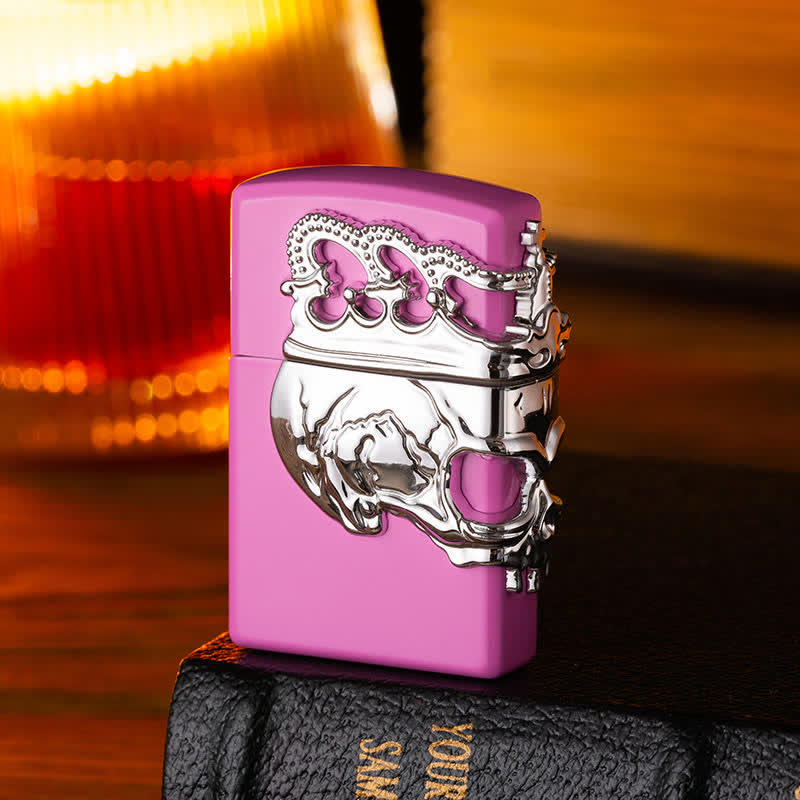 Three Sides 3D Relief Skull & Crown Refillable Butane Lighter