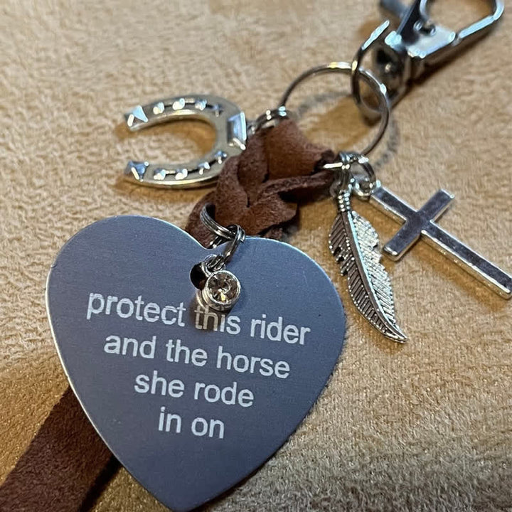 Heart Metal Horseshoe Cross Pendant Leather Keychain - SHE - image 0