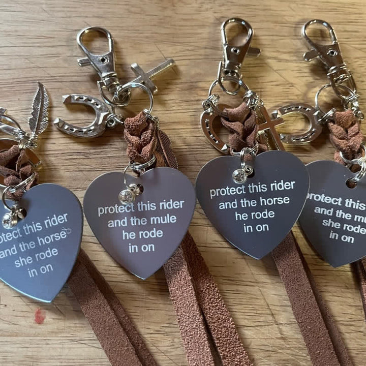 Heart Metal Horseshoe Cross Pendant Leather Keychain - image 1