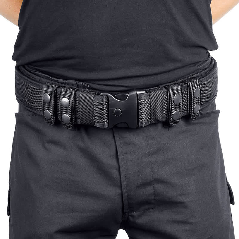 Men's Black Quick Release Leather Oxford Cloth Tactical Belt