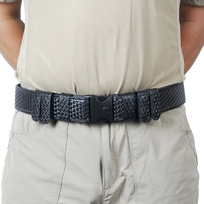Men's Black Quick Release Leather Oxford Cloth Tactical Belt - Embossed Leather - 2XL (58") - image 5