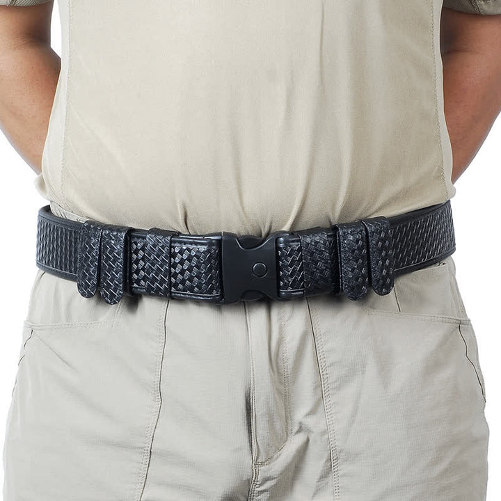 Men's Black Quick Release Leather Oxford Cloth Tactical Belt - Embossed Leather - 2XL (58") - image 5