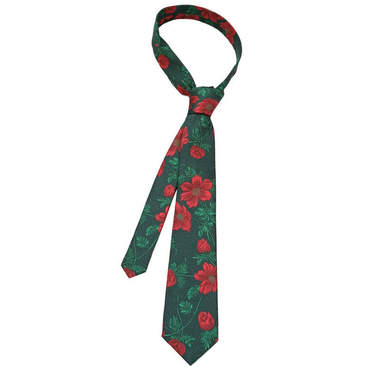Men's Green Leaves & Red Rose Print Bow Tie Necktie - image 6