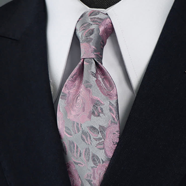 Men's Gray & Pink Rose Floral Pattern Bow Tie Necktie