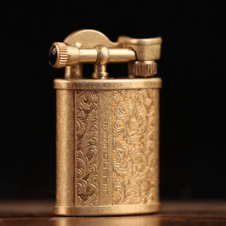 Copper Engraving Floral Pattern Refillable Kerosene Lighter