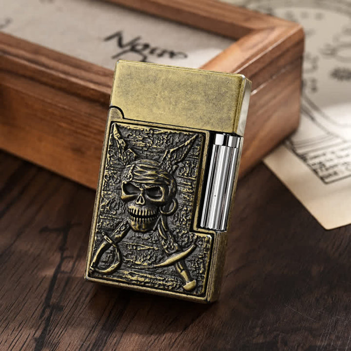 Flint Side Slide Skull Pirate Refillable Kerosene Lighter