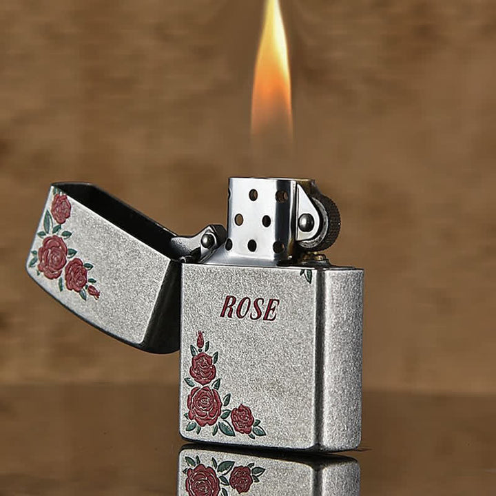 Red Rose Flower Artwork Refillable Kerosene Lighter