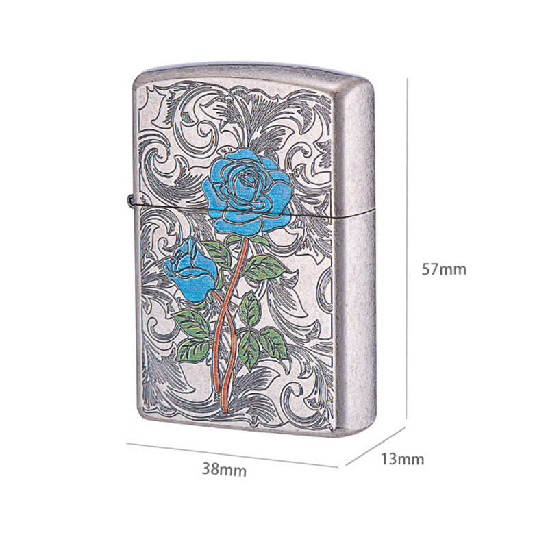 Painted Rose Relief Pattern Refillable Kerosene Lighter