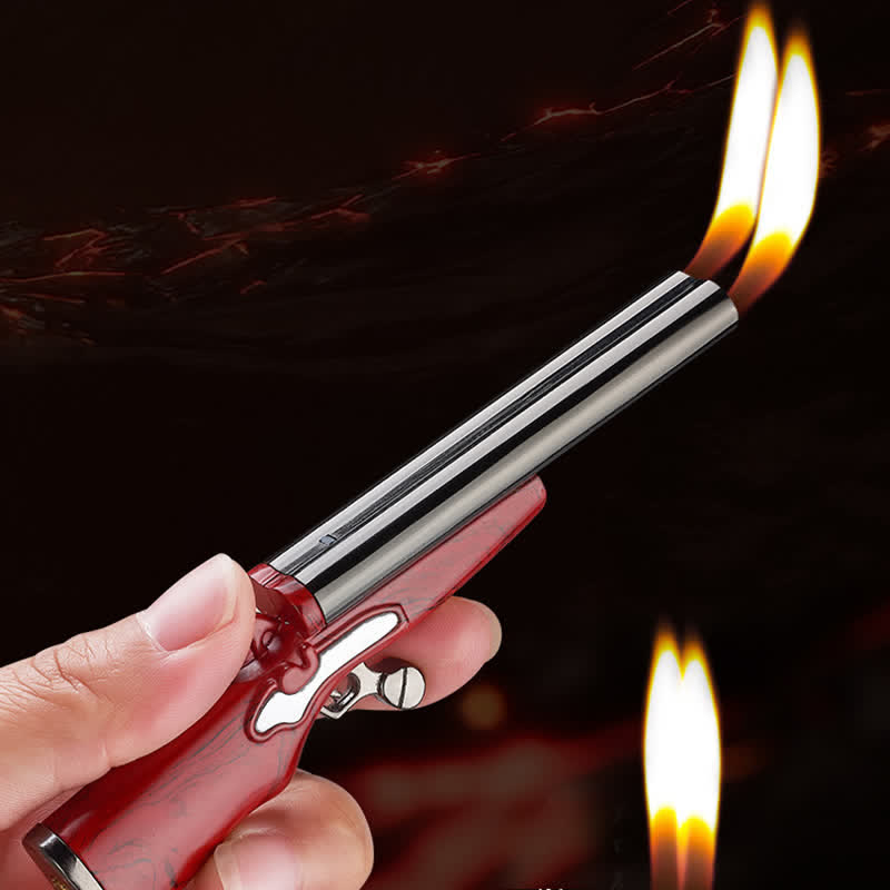 Unique Double Fire Gun-Shaped Refillable Butane Lighter