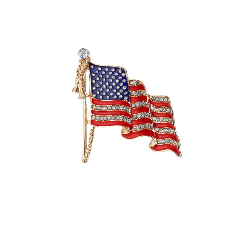 Patriotic American Flag Sparkling Rhinestone Brooch