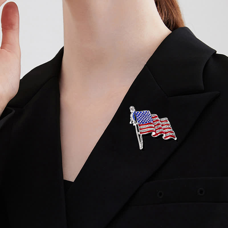 Patriotic American Flag Sparkling Rhinestone Brooch