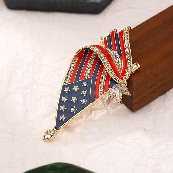 Enameled American Flag Rhinestone Patriotic Brooch