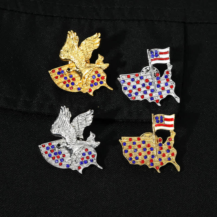 Rhinestone Eagle American Flag Patriotic Brooch