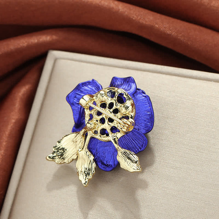 Red Blue Rose Rhinestone Flower Brooch