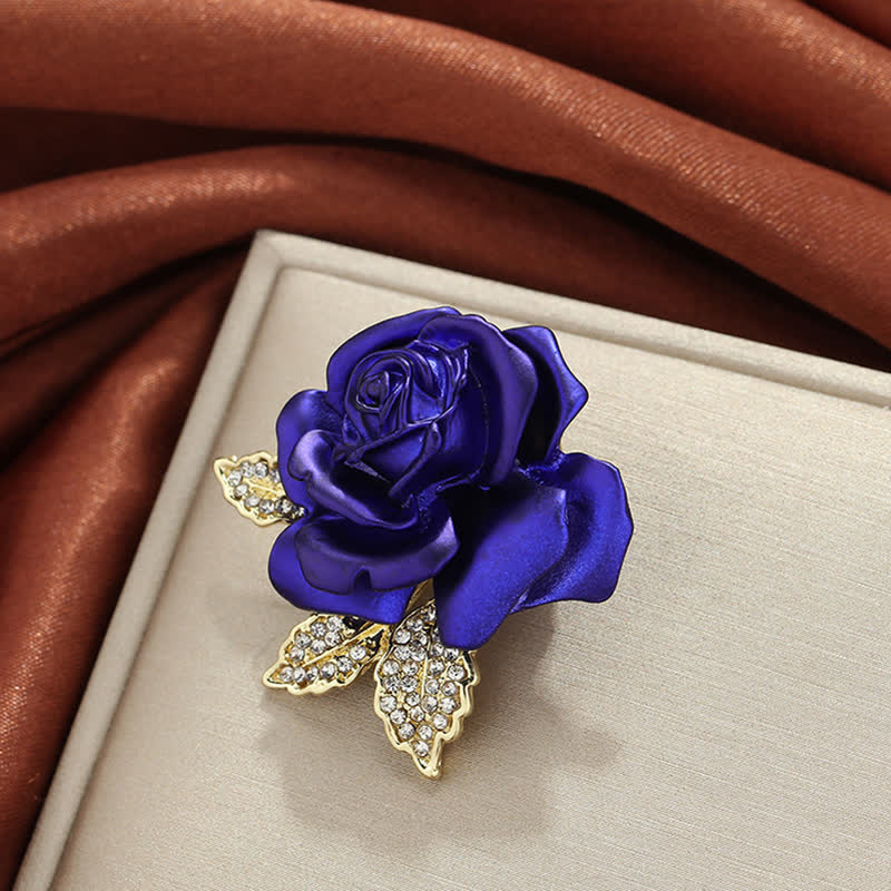 Red Blue Rose Rhinestone Flower Brooch