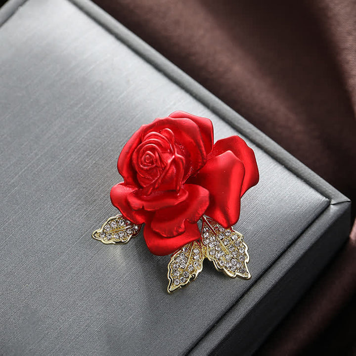 Red Blue Rose Rhinestone Flower Brooch