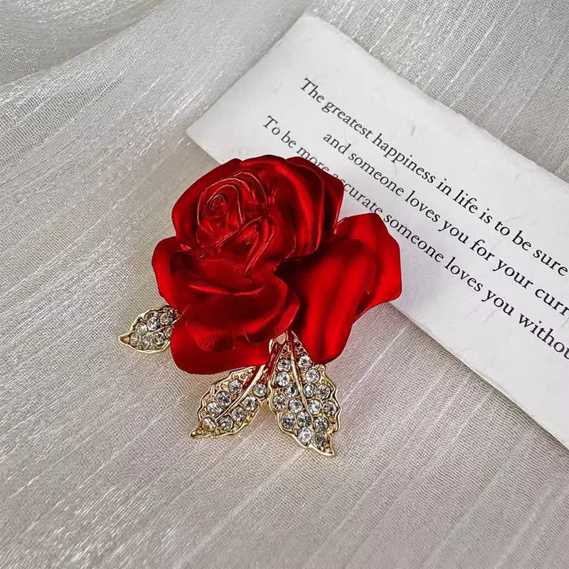 Red Blue Rose Rhinestone Flower Brooch