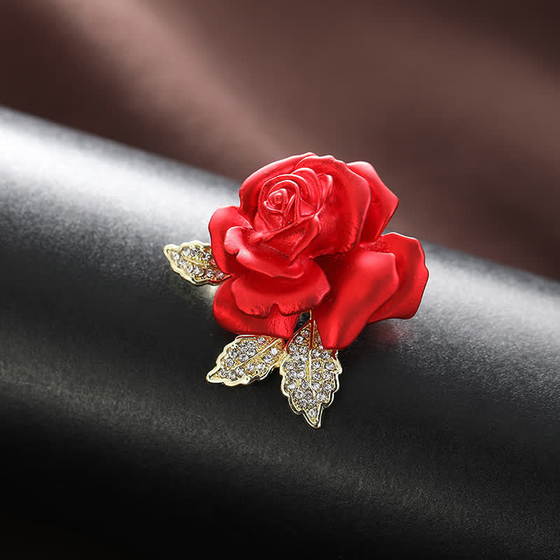 Red Blue Rose Rhinestone Flower Brooch