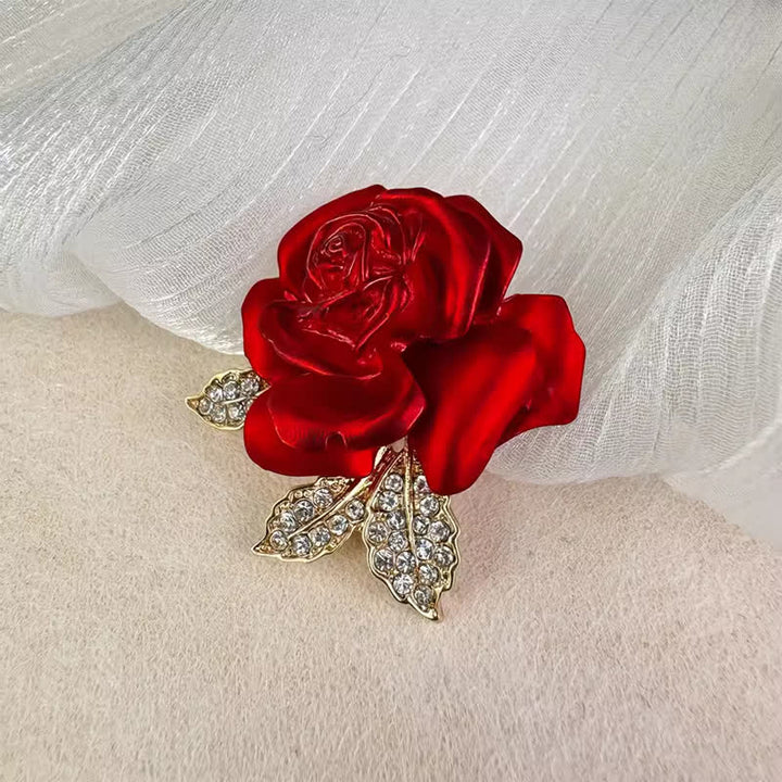 Red Blue Rose Rhinestone Flower Brooch