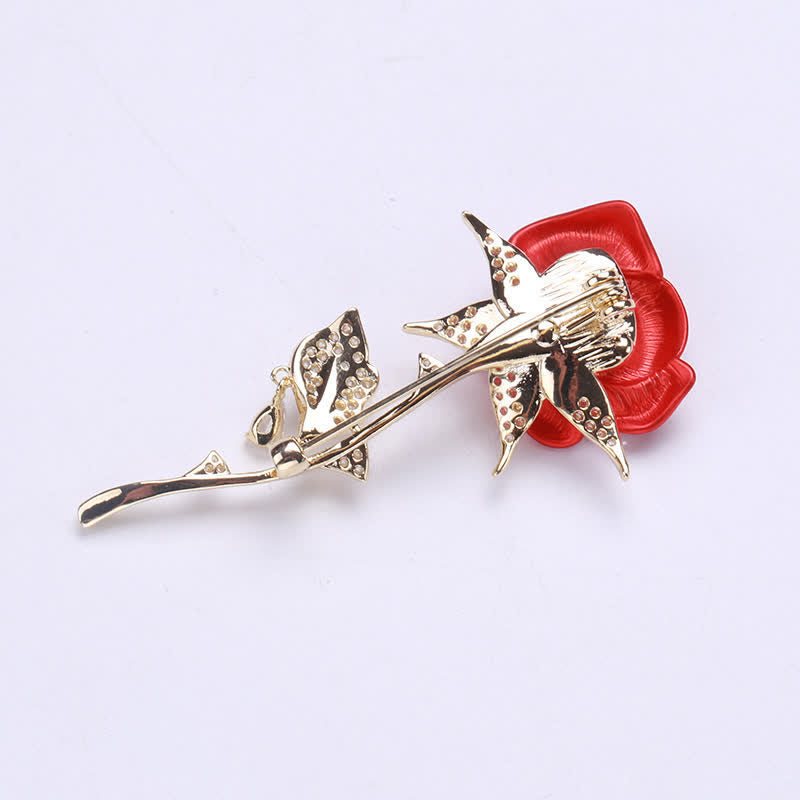 Elegant Gentle Red Rose Zircon Brooch