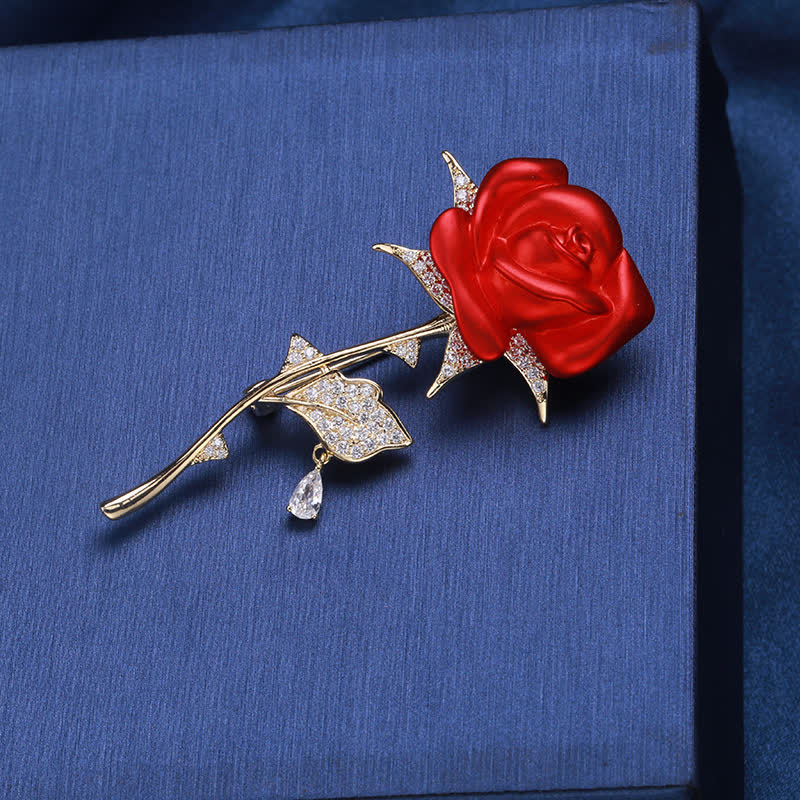 Elegant Gentle Red Rose Zircon Brooch