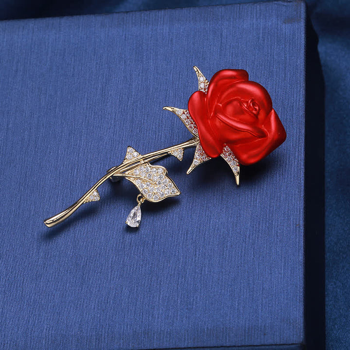 Elegant Gentle Red Rose Zircon Brooch