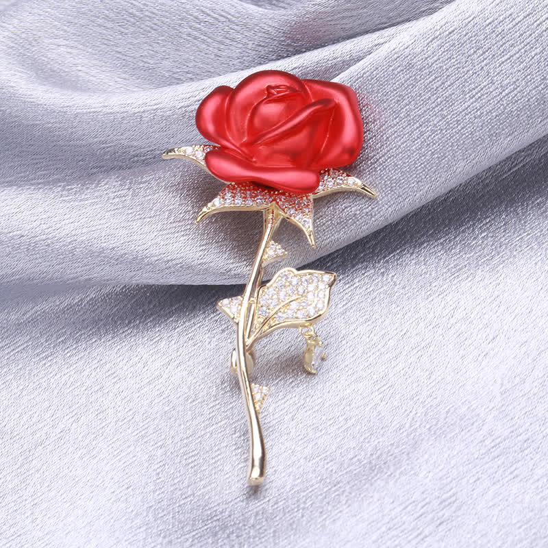 Elegant Gentle Red Rose Zircon Brooch