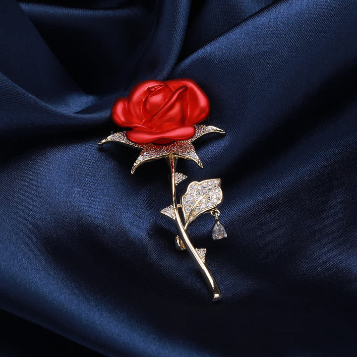 Elegant Gentle Red Rose Zircon Brooch