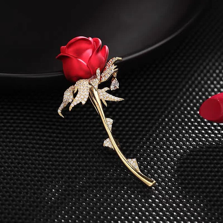 Women's Charming Red Rose Shiny Rhinestone Brooch