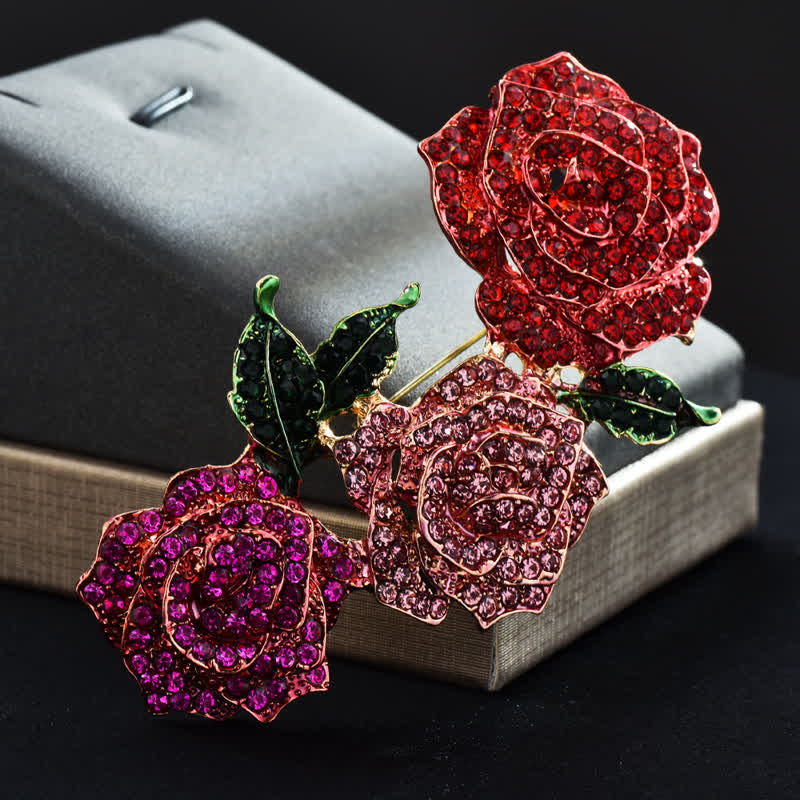 Women's Triple Beauty Roses Sparkling Rhinestone Brooch