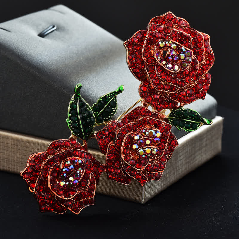 Women's Triple Beauty Roses Sparkling Rhinestone Brooch