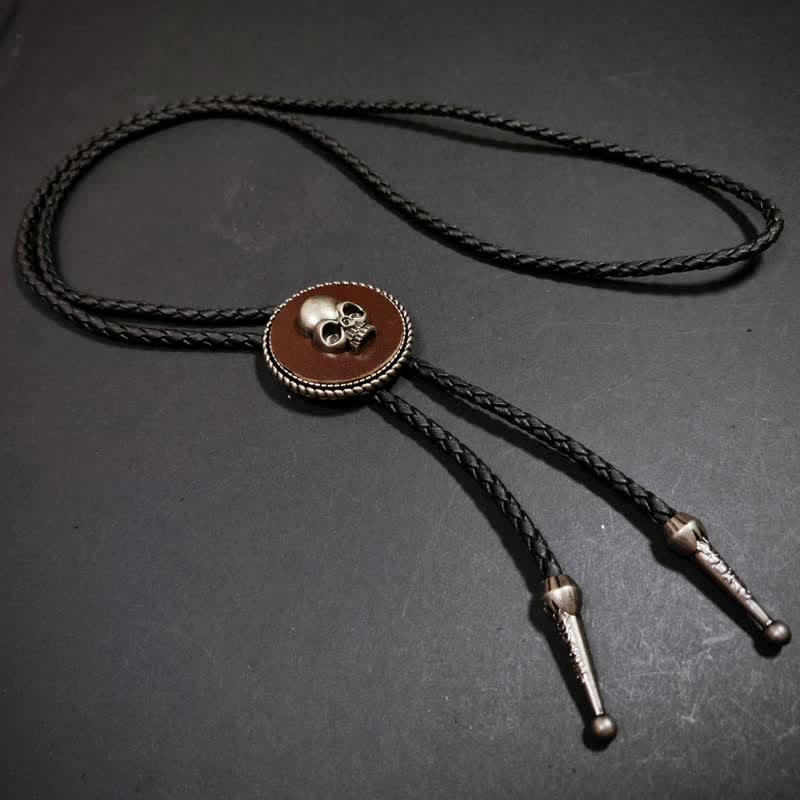 Round Shape Pendant 3D Skull Pattern Bolo Tie